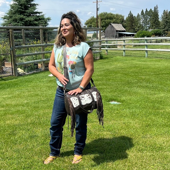 Unique New Western Genuine Embossed Leather Cowhide Fringe Tassel Bag Crossbody - Picture 5 of 12